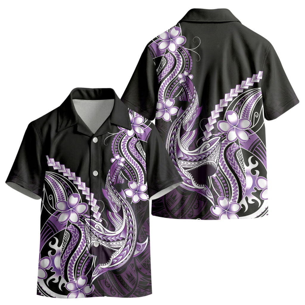 Purple Black Aloha Hawaii Kid Hawaiian Shirt Polynesian Shark Tattoo Plumeria LT14 - Polynesian Pride