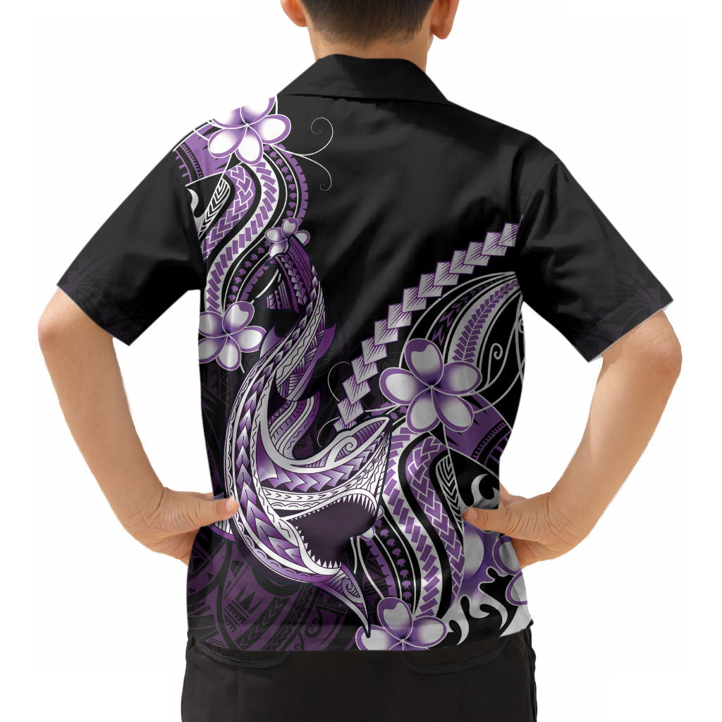Purple Black Aloha Hawaii Kid Hawaiian Shirt Polynesian Shark Tattoo Plumeria LT14 - Polynesian Pride