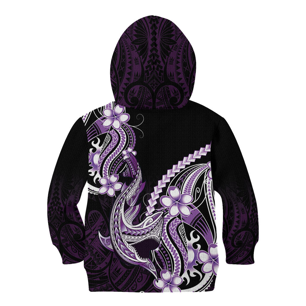 Purple Black Aloha Hawaii Kid Hoodie Polynesian Shark Tattoo Plumeria