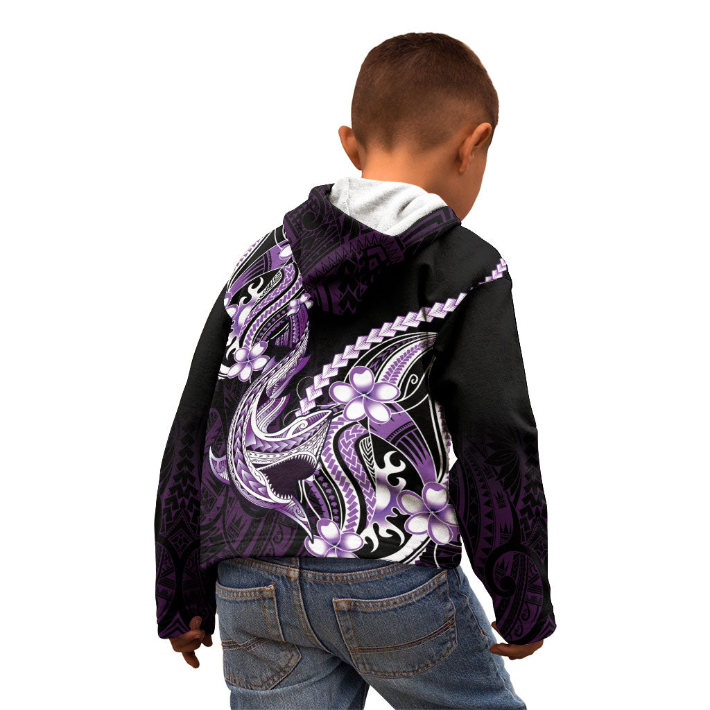 Purple Black Aloha Hawaii Kid Hoodie Polynesian Shark Tattoo Plumeria
