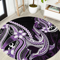 Purple Black Aloha Hawaii Round Carpet Polynesian Shark Tattoo Plumeria
