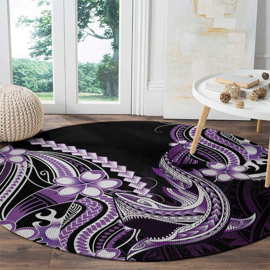 Purple Black Aloha Hawaii Round Carpet Polynesian Shark Tattoo Plumeria