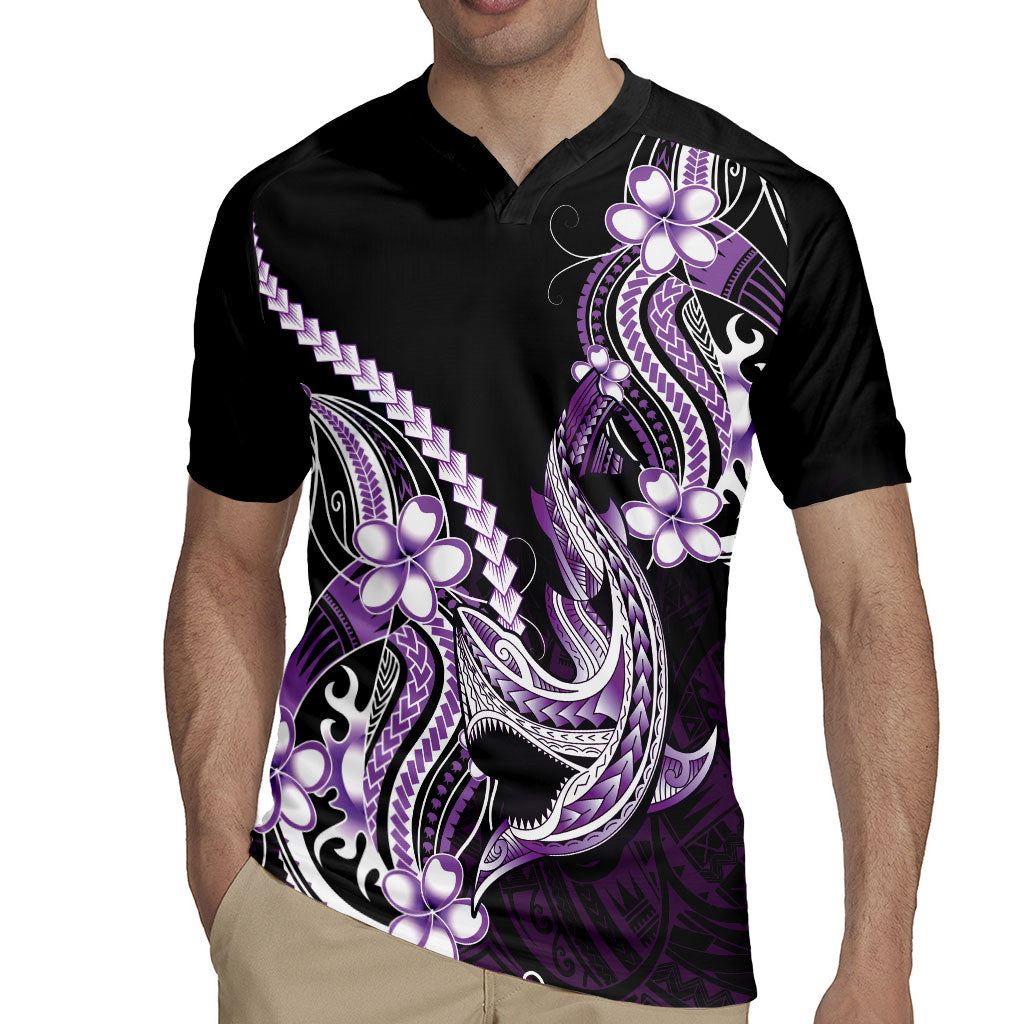 Purple Black Aloha Hawaii Rugby Jersey Polynesian Shark Tattoo Plumeria