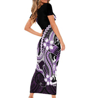 Purple Black Aloha Hawaii Short Sleeve Bodycon Dress Polynesian Shark Tattoo Plumeria LT14 - Polynesian Pride