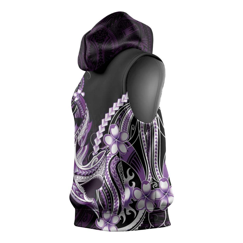 Purple Black Aloha Hawaii Sleeveless Hoodie Polynesian Shark Tattoo Plumeria LT14 - Polynesian Pride