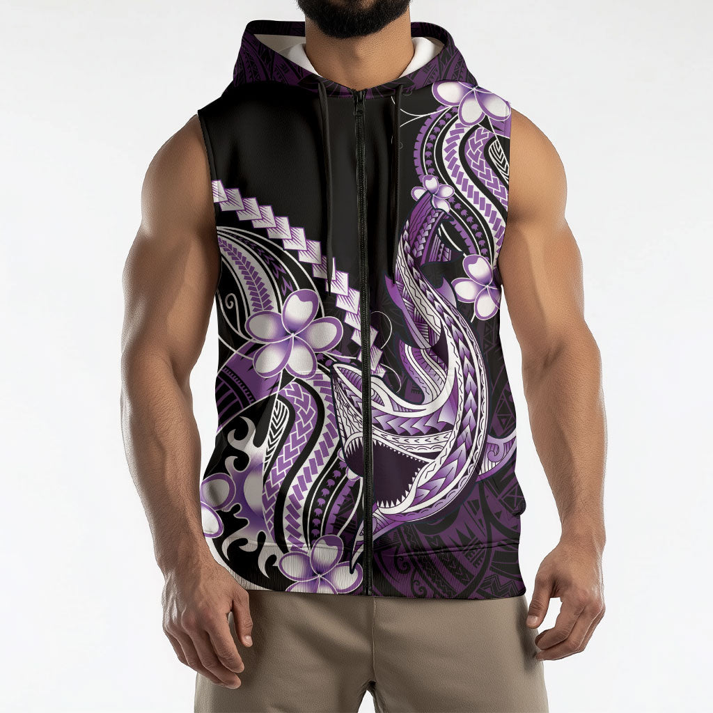 Purple Black Aloha Hawaii Sleeveless Zip Hoodie Polynesian Shark Tattoo Plumeria LT14 - Polynesian Pride