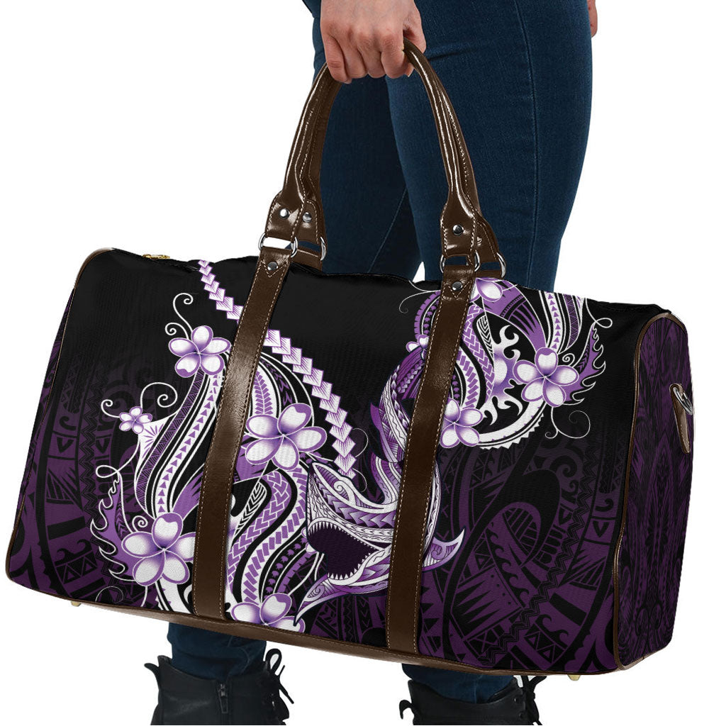 Purple Black Aloha Hawaii Travel Bag Polynesian Shark Tattoo Plumeria