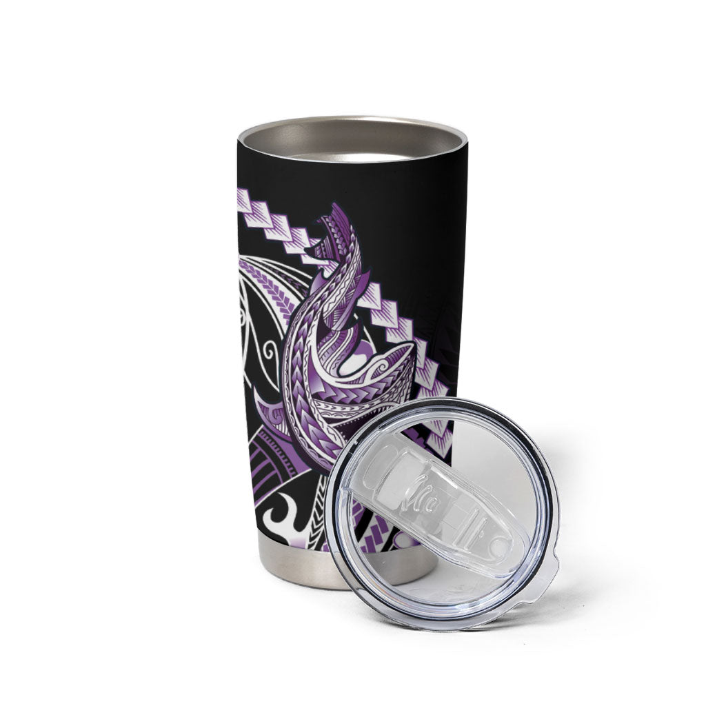 Purple Black Aloha Hawaii Tumbler Cup Polynesian Shark Tattoo Plumeria