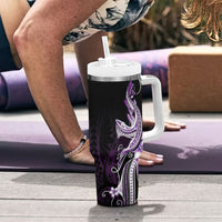 Purple Black Aloha Hawaii Tumbler With Handle Polynesian Shark Tattoo Plumeria