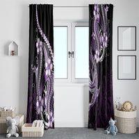 Purple Black Aloha Hawaii Window Curtain Polynesian Shark Tattoo Plumeria