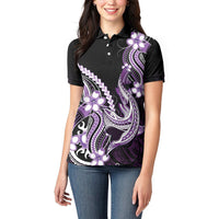 Purple Black Aloha Hawaii Women Polo Shirt Polynesian Shark Tattoo Plumeria LT14 - Polynesian Pride