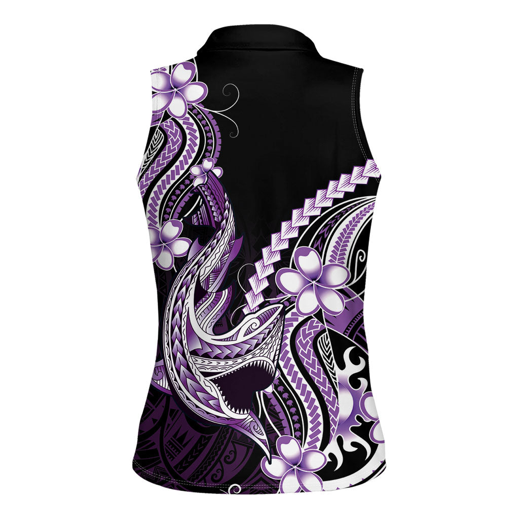 Purple Black Aloha Hawaii Women Sleeveless Polo Shirt Polynesian Shark Tattoo Plumeria LT14 - Polynesian Pride