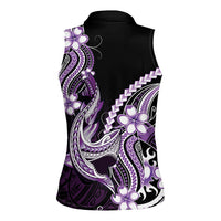 Purple Black Aloha Hawaii Women Sleeveless Polo Shirt Polynesian Shark Tattoo Plumeria LT14 - Polynesian Pride