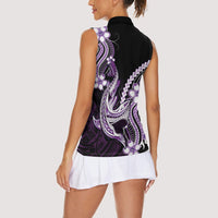 Purple Black Aloha Hawaii Women Sleeveless Polo Shirt Polynesian Shark Tattoo Plumeria LT14 - Polynesian Pride