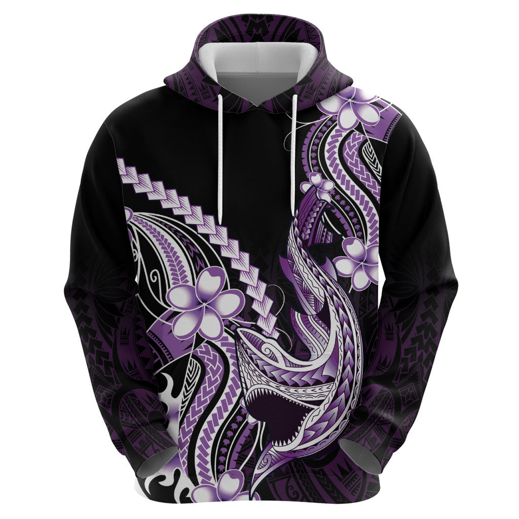 Purple Black Aloha Hawaii Zip Hoodie Polynesian Shark Tattoo Plumeria