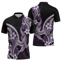 Purple Black Aloha Hawaii Zipper Polo Shirt Polynesian Shark Tattoo Plumeria LT14 - Polynesian Pride