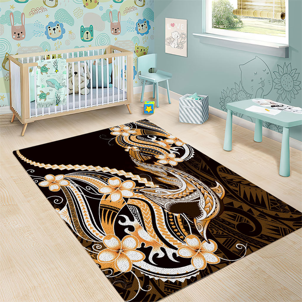 Orange Black Aloha Hawaii Area Rug Polynesian Shark Tattoo Plumeria