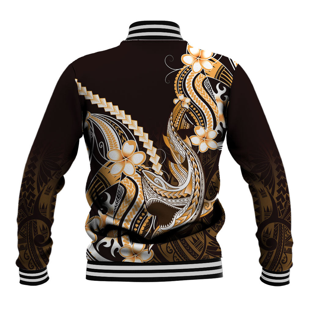 Orange Black Aloha Hawaii Baseball Jacket Polynesian Shark Tattoo Plumeria