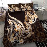 Orange Black Aloha Hawaii Bedding Set Polynesian Shark Tattoo Plumeria