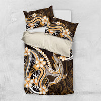 Orange Black Aloha Hawaii Bedding Set Polynesian Shark Tattoo Plumeria