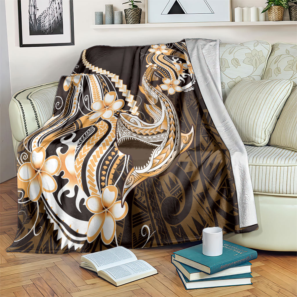 Orange Black Aloha Hawaii Blanket Polynesian Shark Tattoo Plumeria