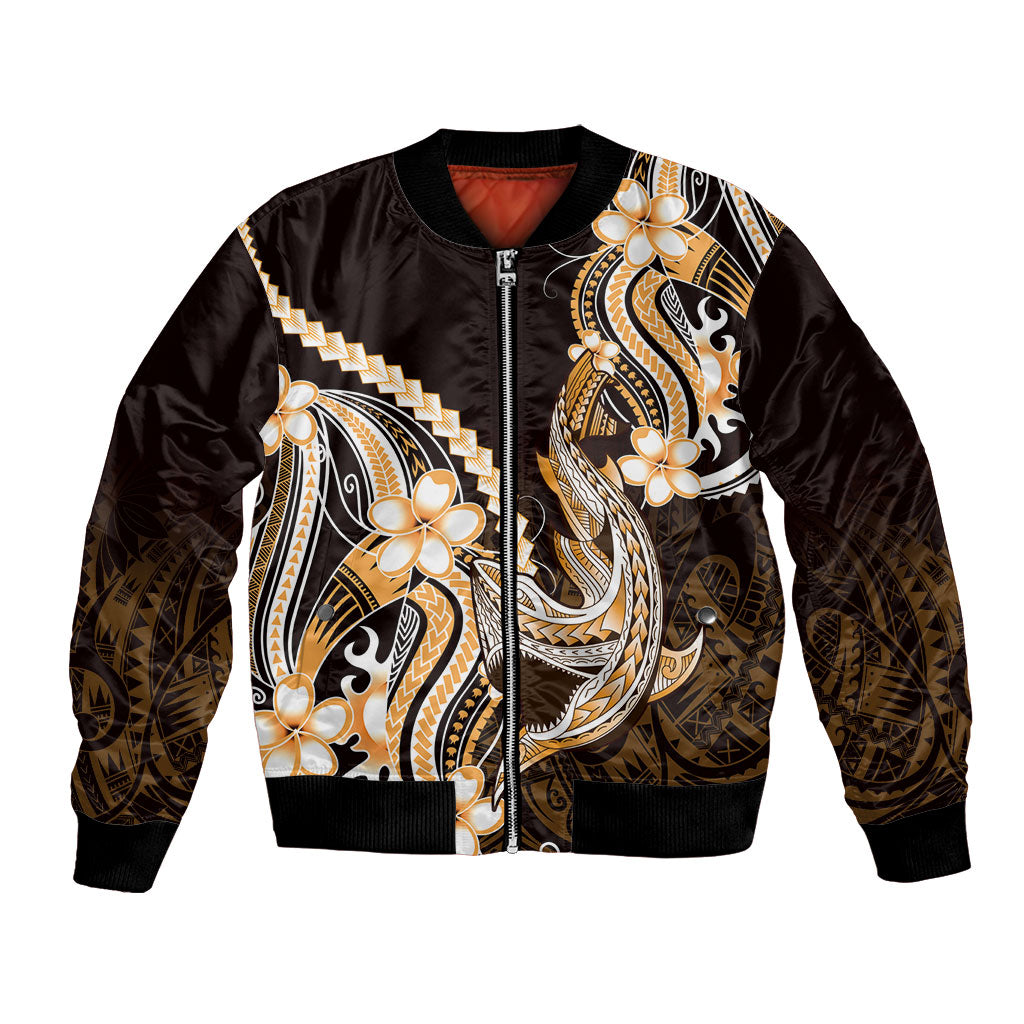 Orange Black Aloha Hawaii Bomber Jacket Polynesian Shark Tattoo Plumeria