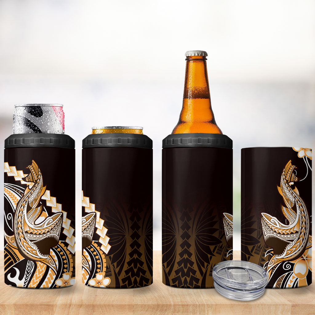 Orange Black Aloha Hawaii 4 in 1 Can Cooler Tumbler Polynesian Shark Tattoo Plumeria LT14 - Polynesian Pride