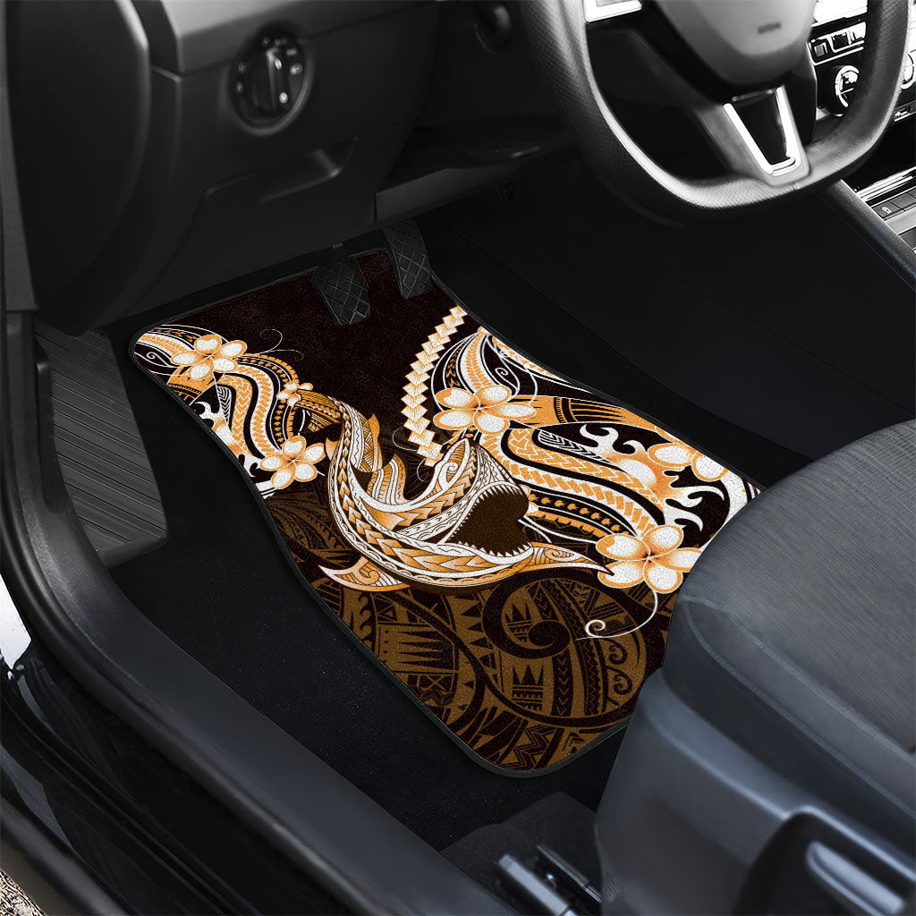 Orange Black Aloha Hawaii Car Mats Polynesian Shark Tattoo Plumeria