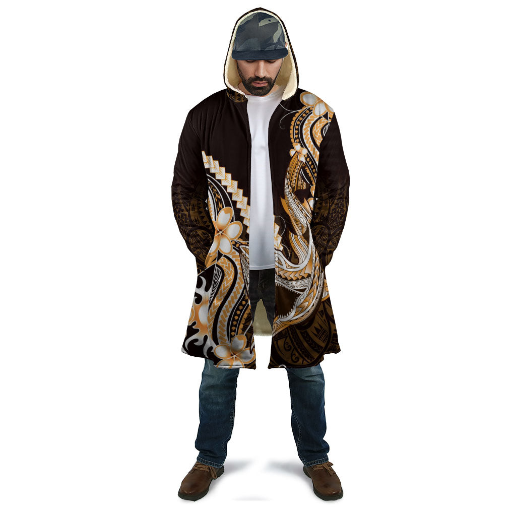 Orange Black Aloha Hawaii Cloak Polynesian Shark Tattoo Plumeria