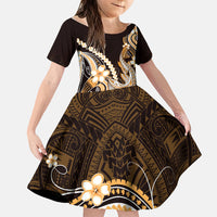 Orange Black Aloha Hawaii Family Matching Mermaid Dress and Hawaiian Shirt Polynesian Shark Tattoo Plumeria LT14 Daughter's Dress Orange - Polynesian Pride