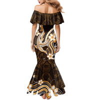 Orange Black Aloha Hawaii Family Matching Mermaid Dress and Hawaiian Shirt Polynesian Shark Tattoo Plumeria LT14 - Polynesian Pride
