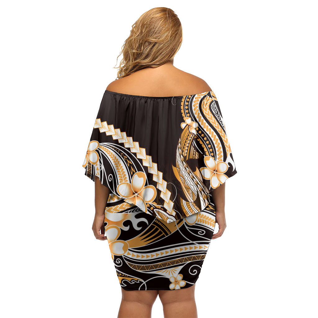 Orange Black Aloha Hawaii Family Matching Off Shoulder Short Dress and Hawaiian Shirt Polynesian Shark Tattoo Plumeria LT14 - Polynesian Pride