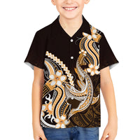 Orange Black Aloha Hawaii Family Matching Off Shoulder Short Dress and Hawaiian Shirt Polynesian Shark Tattoo Plumeria LT14 Son's Shirt Orange - Polynesian Pride