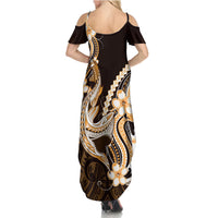 Orange Black Aloha Hawaii Family Matching Summer Maxi Dress and Hawaiian Shirt Polynesian Shark Tattoo Plumeria LT14 - Polynesian Pride