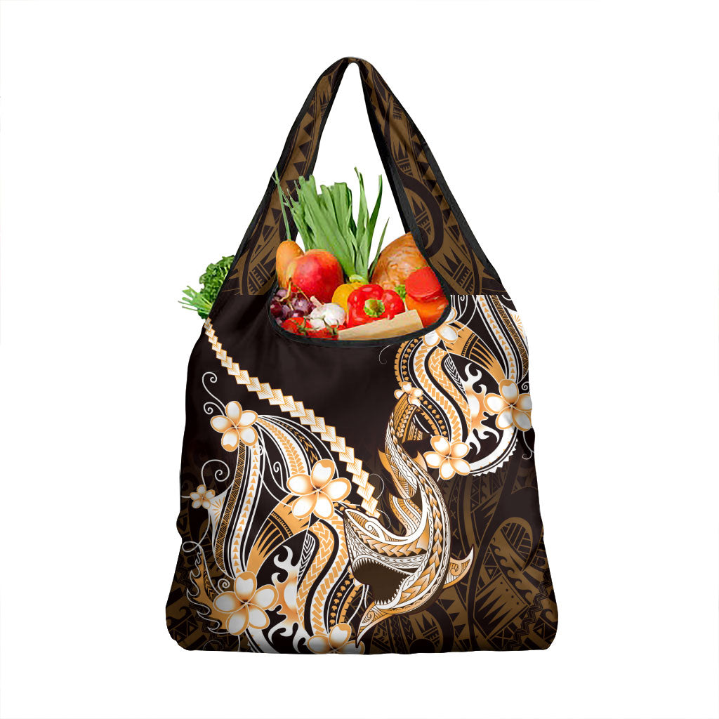 Orange Black Aloha Hawaii Grocery Bag Polynesian Shark Tattoo Plumeria