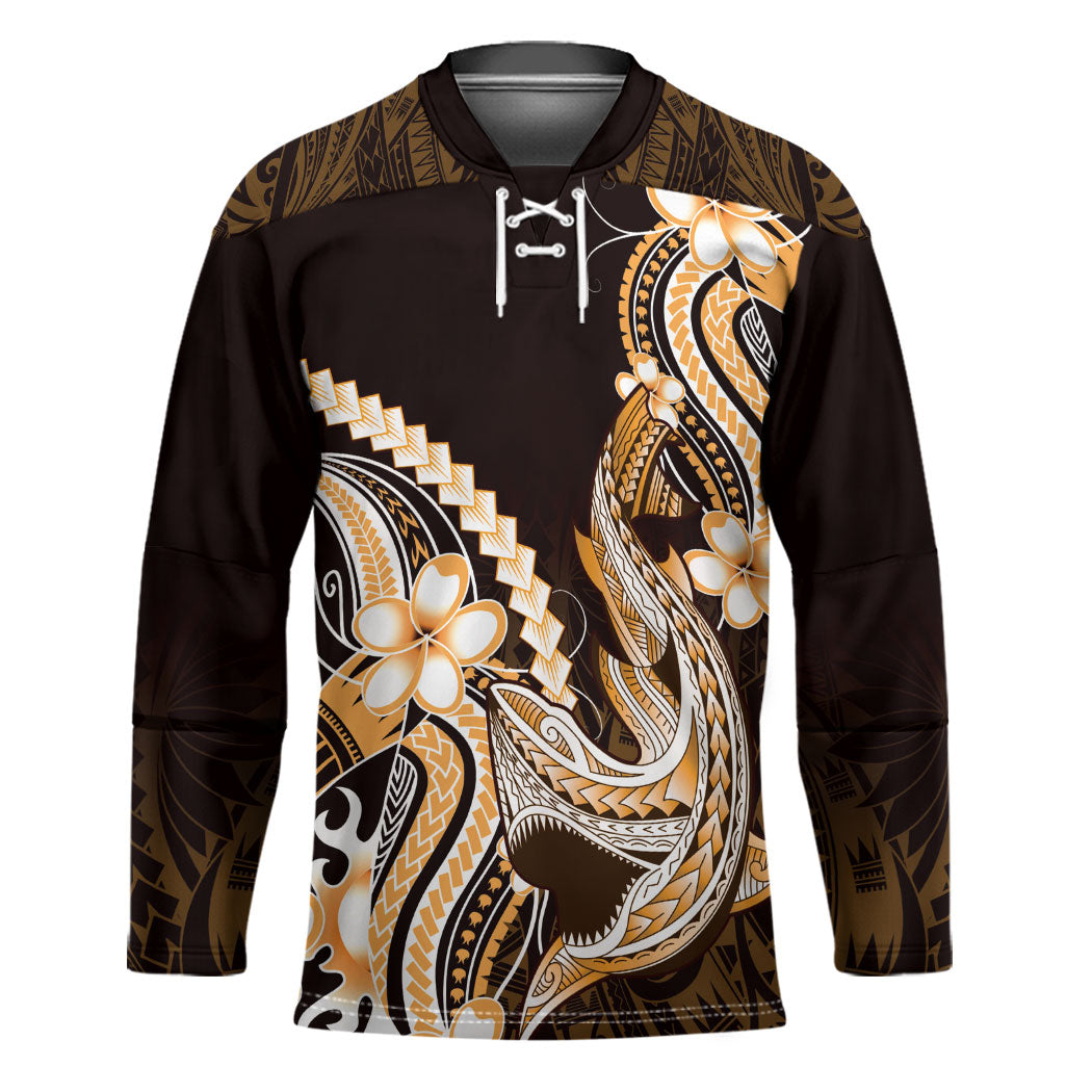 Orange Black Aloha Hawaii Hockey Jersey Polynesian Shark Tattoo Plumeria