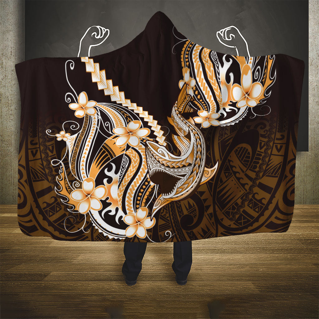 Orange Black Aloha Hawaii Hooded Blanket Polynesian Shark Tattoo Plumeria LT14 - Polynesian Pride
