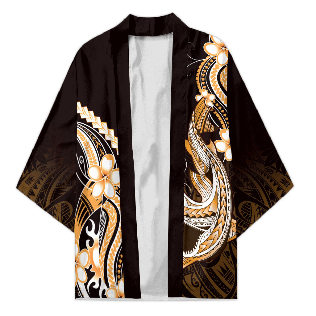 Orange Black Aloha Hawaii Kimono Polynesian Shark Tattoo Plumeria