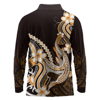 Orange Black Aloha Hawaii Long Sleeve Polo Shirt Polynesian Shark Tattoo Plumeria