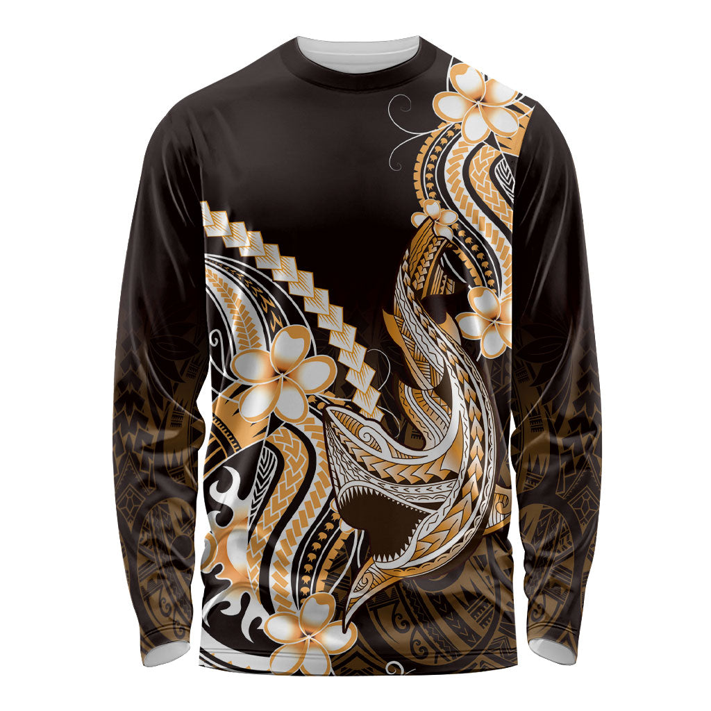 Orange Black Aloha Hawaii Long Sleeve Shirt Polynesian Shark Tattoo Plumeria LT14 Unisex Orange - Polynesian Pride