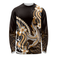 Orange Black Aloha Hawaii Long Sleeve Shirt Polynesian Shark Tattoo Plumeria LT14 Unisex Orange - Polynesian Pride