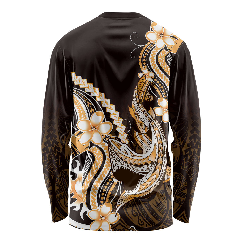 Orange Black Aloha Hawaii Long Sleeve Shirt Polynesian Shark Tattoo Plumeria LT14 - Polynesian Pride