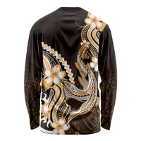 Orange Black Aloha Hawaii Long Sleeve Shirt Polynesian Shark Tattoo Plumeria LT14 - Polynesian Pride