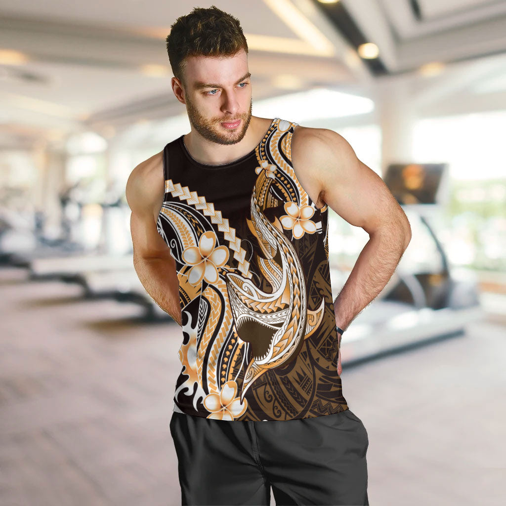 Orange Black Aloha Hawaii Men Tank Top Polynesian Shark Tattoo Plumeria