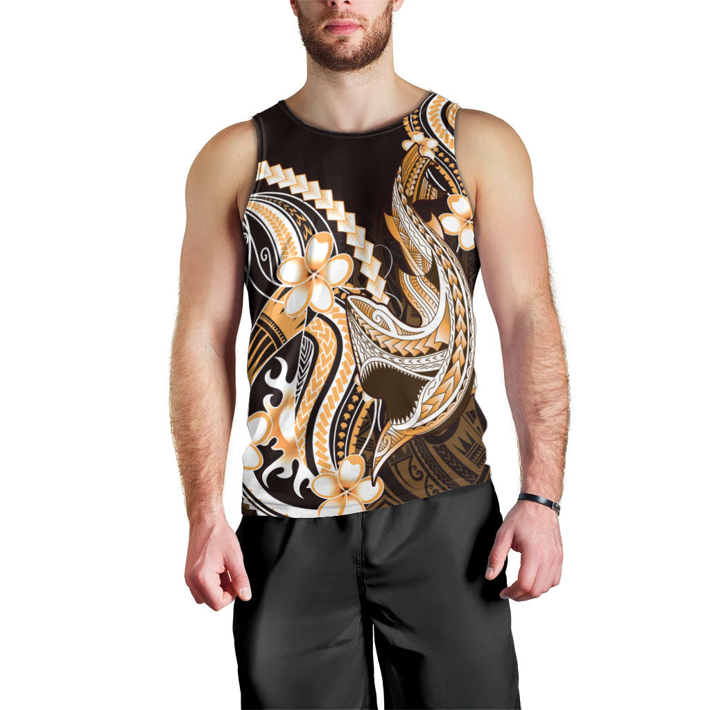 Orange Black Aloha Hawaii Men Tank Top Polynesian Shark Tattoo Plumeria