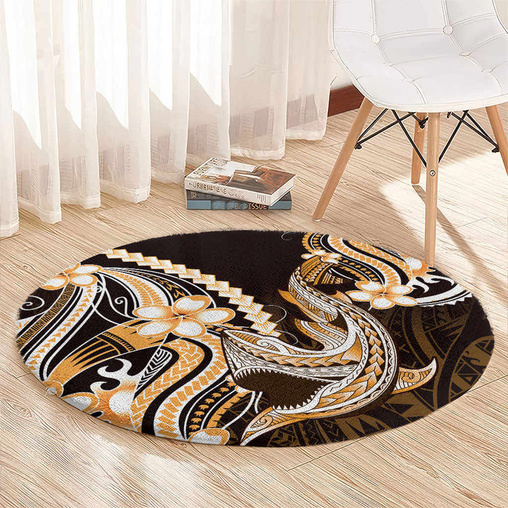 Orange Black Aloha Hawaii Round Carpet Polynesian Shark Tattoo Plumeria