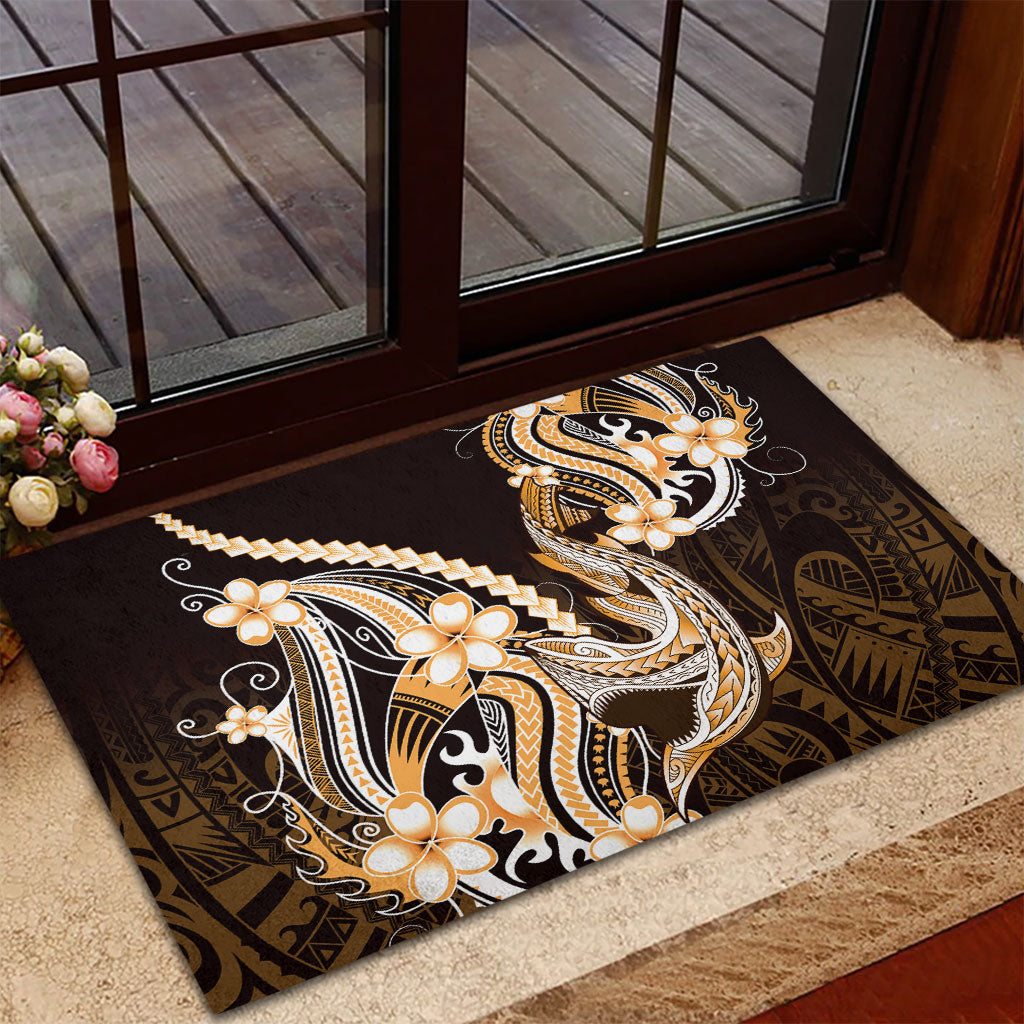 Orange Black Aloha Hawaii Rubber Doormat Polynesian Shark Tattoo Plumeria LT14 - Polynesian Pride