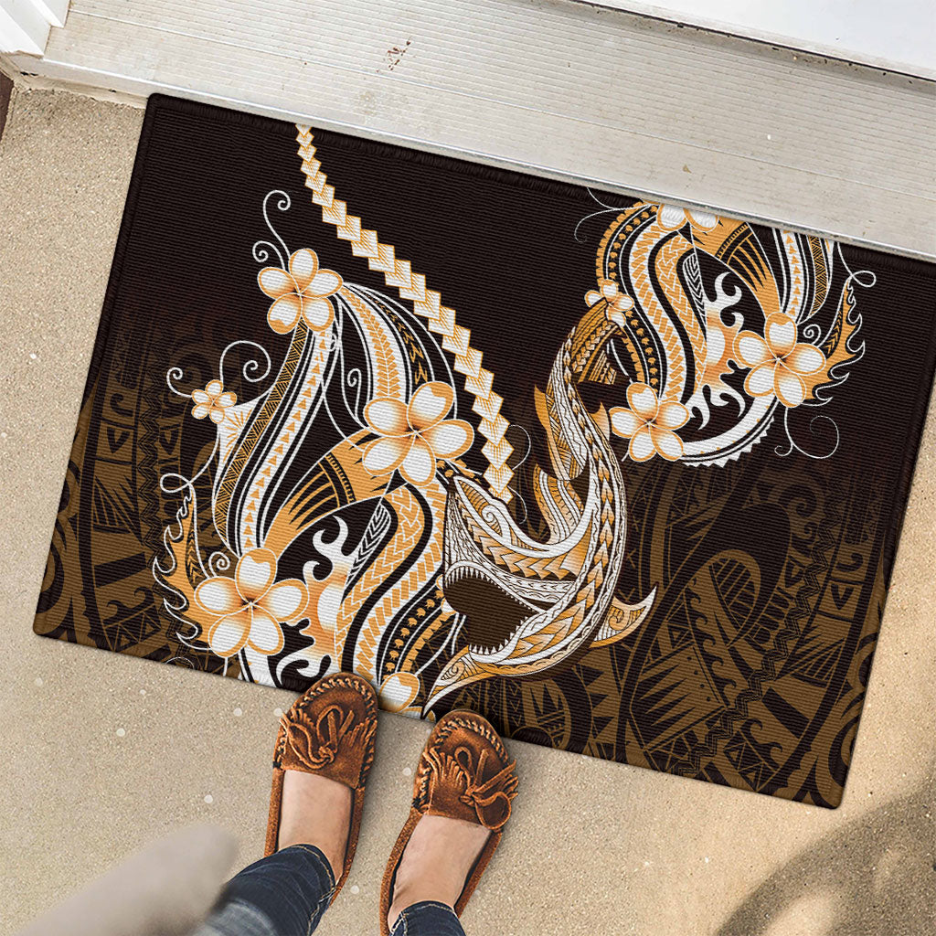 Orange Black Aloha Hawaii Rubber Doormat Polynesian Shark Tattoo Plumeria LT14 - Polynesian Pride