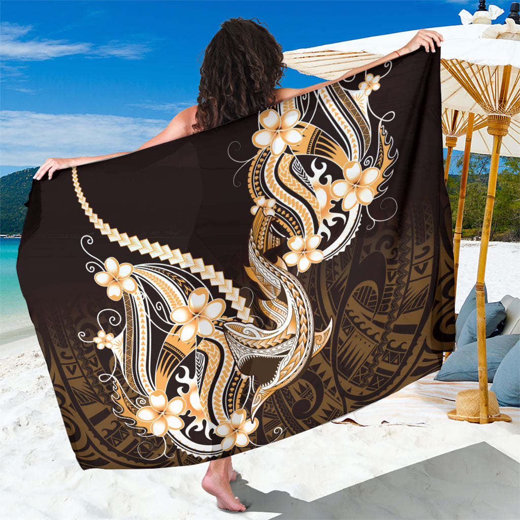 Orange Black Aloha Hawaii Sarong Polynesian Shark Tattoo Plumeria
