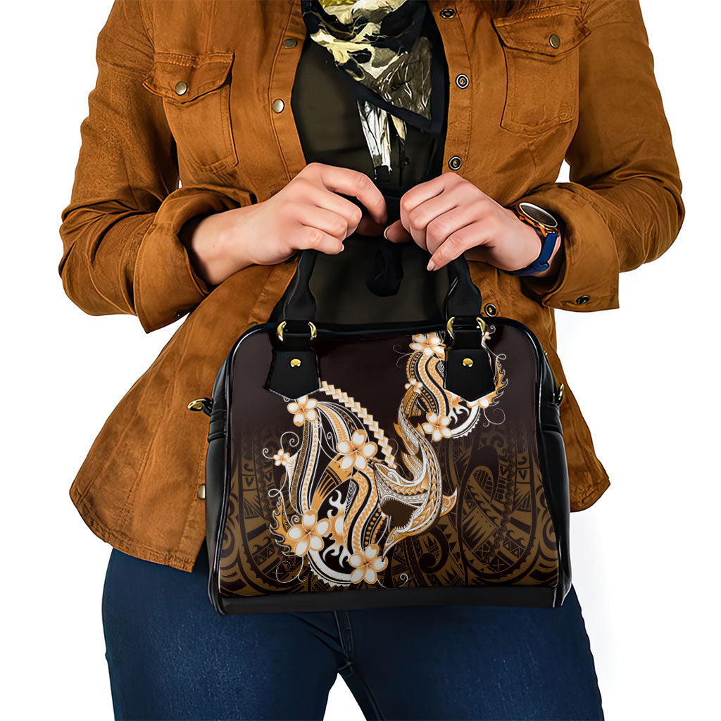 Orange Black Aloha Hawaii Shoulder Handbag Polynesian Shark Tattoo Plumeria
